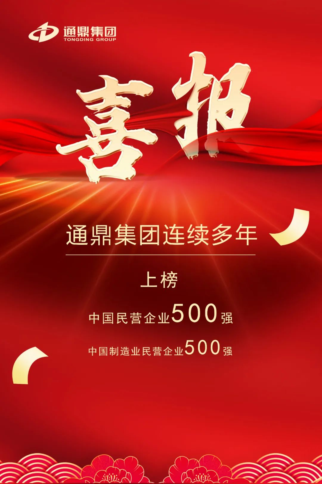 喜报！通鼎连续多年荣登“中国民营企业500强”“中国制造业民营企业500强”榜单